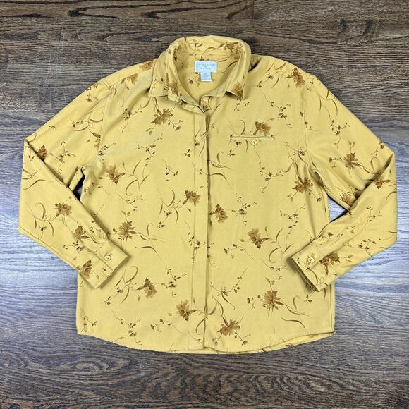 Christopher & Banks Tops - Vtg Christopher & Banks Shirt Womens Med Yellow Floral Button Up Long Sleeve Top